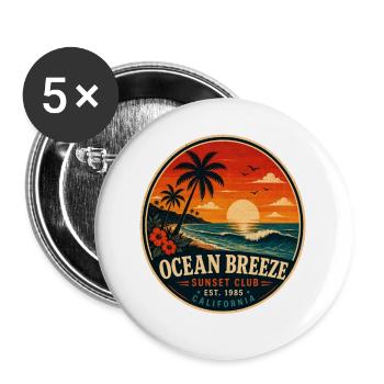 Ocean Breeze Retro Badge Vintage Coastal Graphic - Buttons large 2.2''/56 mm (5-pack) - white - Front
