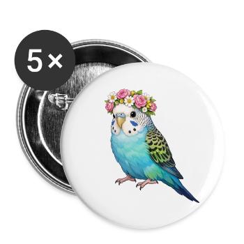 Wellensittich - Buttons groß 56 mm (5er Pack) - Weiß - Vorne