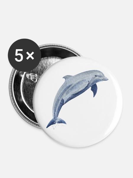 Delfin Glückssprung - Sonja von Staden - Buttons groß 56 mm (5er Pack) - Weiß