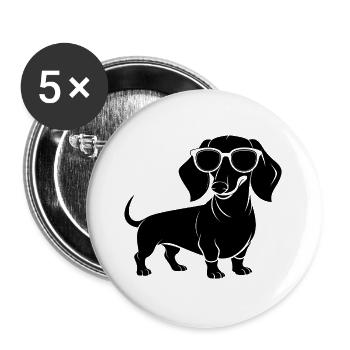 Dackel mit Sonnenbrille - Buttons groß 56 mm (5er Pack) - Weiß - Vorne