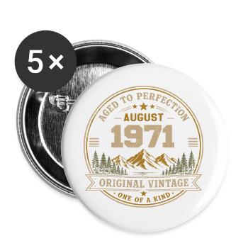 August 1971 Original-Geburtstag Vintage Mountain - Buttons groß 56 mm (5er Pack) - Weiß - Vorne