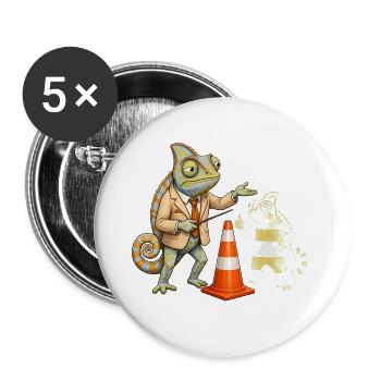 Chamäleon Fahrlehrer übt sicher mit Verkehrskegel - Buttons groß 56 mm (5er Pack) - Weiß - Vorne