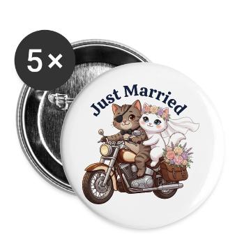 Just Married Katzen auf Motorrad - Buttons groß 56 mm (5er Pack) - Weiß - Vorne