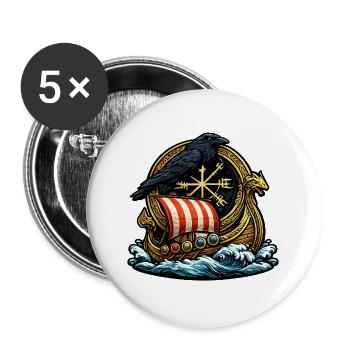 Rabenruder Viking-Schiff Emblem - Buttons groß 56 mm (5er Pack) - Weiß - Vorne