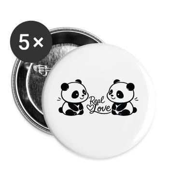 Real Love - Panda Pärchen - Buttons groß 56 mm (5er Pack) - Weiß - Vorne