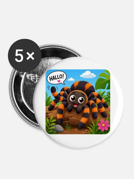 Comic Spinne - Buttons groß 56 mm (5er Pack) - Weiß