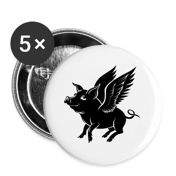 Fliegendes Schwein mit Flügeln - Buttons groß 56 mm (5er Pack) - Weiß - Vorne