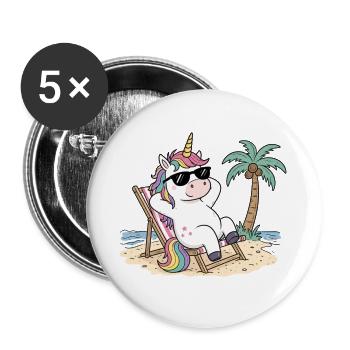 Einhorn am Strand - Buttons groß 56 mm (5er Pack) - Weiß - Vorne