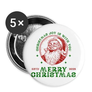 Merry Christmas Santa Retro Weihnachts Geschenk - Buttons groß 56 mm (5er Pack) - Weiß - Vorne