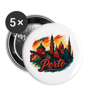 Porto Skyline Modern – Epische Stadtsilhouette - Buttons groß 56 mm (5er Pack) - Weiß - Vorne