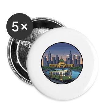 Melbourne City Skyline mit Vintage-Straßenbahn-Aufkleber - Buttons groß 56 mm (5er Pack) - Weiß - Vorne
