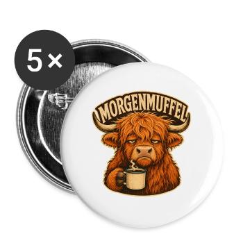 Morgenmuffel Kuh mit Kaffee - Buttons groß 56 mm (5er Pack) - Weiß - Vorne