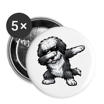 Dabbing Bearded Collie - Buttons groß 56 mm (5er Pack) - Weiß - Vorne