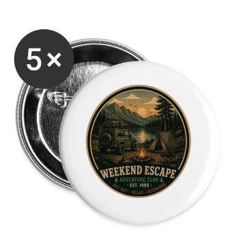 Weekend Escape Vintage-Abenteuer-Grafik - Buttons groß 56 mm (5er Pack) - Weiß - Vorne