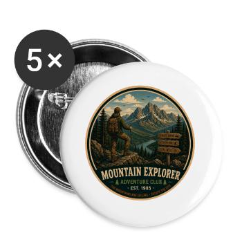 Mountain Explorer Vintage-Abenteuergrafik - Buttons groß 56 mm (5er Pack) - Weiß - Vorne