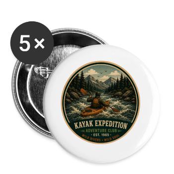 Kayak Expedition Vintage-Abenteuergrafik - Buttons groß 56 mm (5er Pack) - Weiß - Vorne