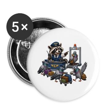 Raccoon checks pigeons at airport chaos - Buttons large 2.2''/56 mm (5-pack) - white - Front