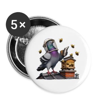 Taube als Imker beim Bienenstock auf dem Dach - Buttons groß 56 mm (5er Pack) - Weiß - Vorne