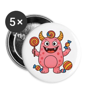 Niedliches rosa Suessigkeiten Monster - Buttons groß 56 mm (5er Pack) - Weiß - Vorne