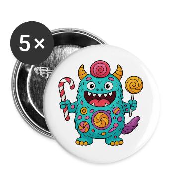Niedliches Suessigkeiten Monster - Buttons groß 56 mm (5er Pack) - Weiß - Vorne