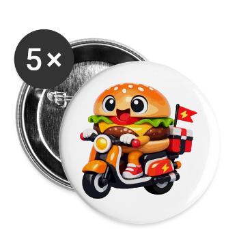 Kawaii Burger auf dem Motorrad - Buttons groß 56 mm (5er Pack) - Weiß - Vorne