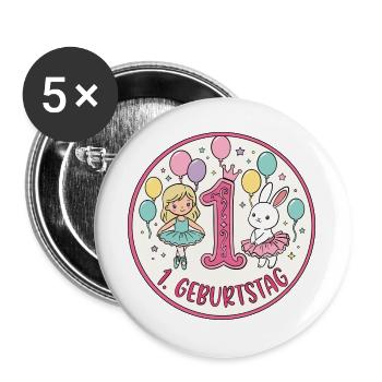 Erster Geburtstag Ballerina Hase - Buttons groß 56 mm (5er Pack) - Weiß - Vorne