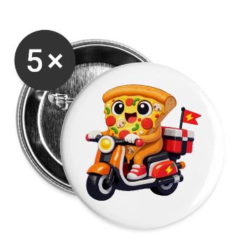 Pizza Hero auf Lieferfahrrad - Buttons groß 56 mm (5er Pack) - Weiß - Vorne