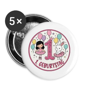 Erstes Geburtstagsposter Ballerina & Hase - Buttons groß 56 mm (5er Pack) - Weiß - Vorne