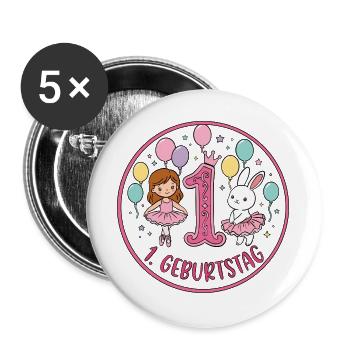 Erster Geburtstag Ballerina Hase - Buttons groß 56 mm (5er Pack) - Weiß - Vorne