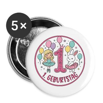 Erstes Geburtstag: Ballerina & Hase - Buttons groß 56 mm (5er Pack) - Weiß - Vorne
