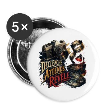 Déclenche Attends Révèle Retro Photo - Lot de 5 grands badges (56 mm) - blanc - Devant