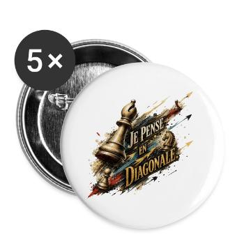 Je Pense En Diagonale - Lot de 5 grands badges (56 mm) - blanc - Devant