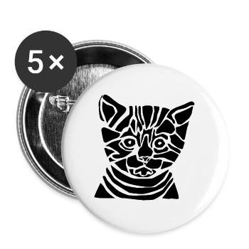 Schwarze Grafikkatze – Geometrisches Porträt - Buttons groß 56 mm (5er Pack) - Weiß - Vorne