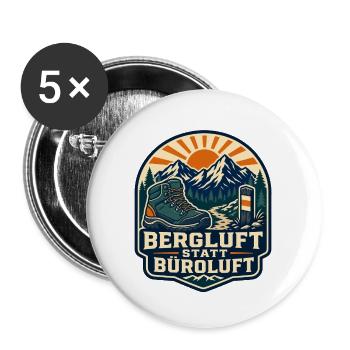 Bergluft statt Büroluft Wandern - Buttons groß 56 mm (5er Pack) - Weiß - Vorne