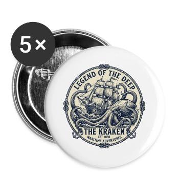 Vintage Kraken Sea Monster Emblem Maritime Ship - Buttons groß 56 mm (5er Pack) - Weiß - Vorne