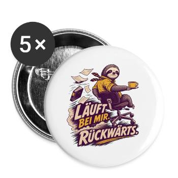 Läuft bei mir rückwärts – Büro Faultier - Buttons groß 56 mm (5er Pack) - Weiß - Vorne