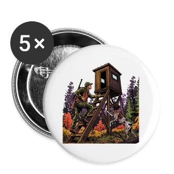 Hunter and dog at the high stand - Buttons large 2.2''/56 mm (5-pack) - white - Front