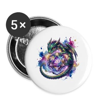 Cute Dragon with D20 Dice – Pen & Paper - Buttons large 2.2''/56 mm (5-pack) - white - Front
