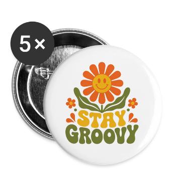 Stay Groovy – 70er Jahre Retro Blume Blüte Vektor - Buttons groß 56 mm (5er Pack) - Weiß - Vorne