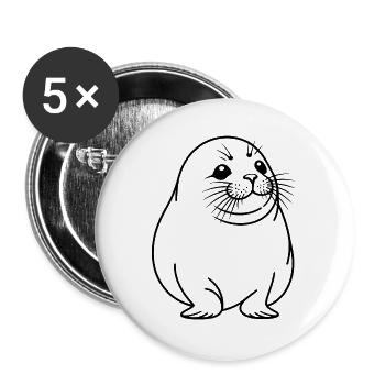 Moppelige Robbe One Line Tiermotiv - Buttons groß 56 mm (5er Pack) - Weiß - Vorne