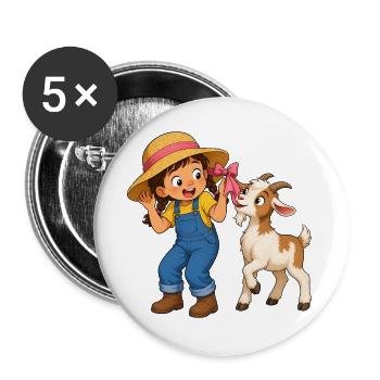 Girl with goat and bow farm motif - Buttons large 2.2''/56 mm (5-pack) - white - Front