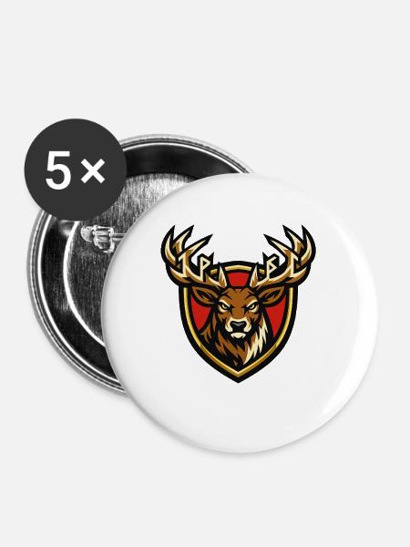 Hirsch im Wappenstil - Buttons groß 56 mm (5er Pack) - Weiß
