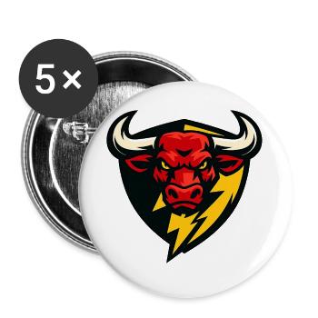 Roter Bullenblitz Schild - Buttons groß 56 mm (5er Pack) - Weiß - Vorne