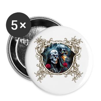Totenkopf und Rosen: Gotische Kunst - Buttons groß 56 mm (5er Pack) - Weiß - Vorne