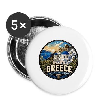 Greece Vintage Travel Circle Emblem - Buttons groß 56 mm (5er Pack) - Weiß - Vorne