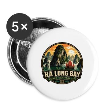 Ha Long Bay Vietnam Vintage Travel Badge - Buttons large 2.2''/56 mm (5-pack) - white - Front