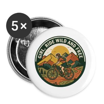 Girl Ride Wild And Free Gravel Bike Abzeichen - Buttons groß 56 mm (5er Pack) - Weiß - Vorne