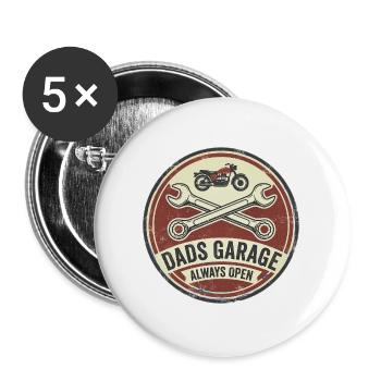 Papas Garage ist immer offen - Buttons groß 56 mm (5er Pack) - Weiß - Vorne
