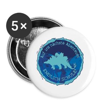 Stegosaurus Dino Adventure Emblem – School Finally - Buttons large 2.2''/56 mm (5-pack) - white - Front