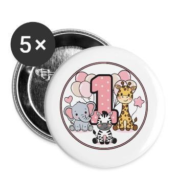 First Birthday Animal Friends Circle - Buttons large 2.2''/56 mm (5-pack) - white - Front